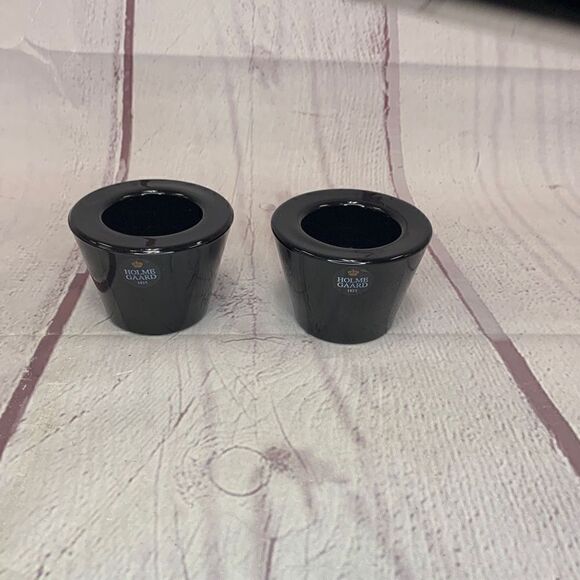 Holmegaard Design POP 2x Candle Tea Light Holders Black Glass NEW Peter Svarrer - Picture 1 of 7